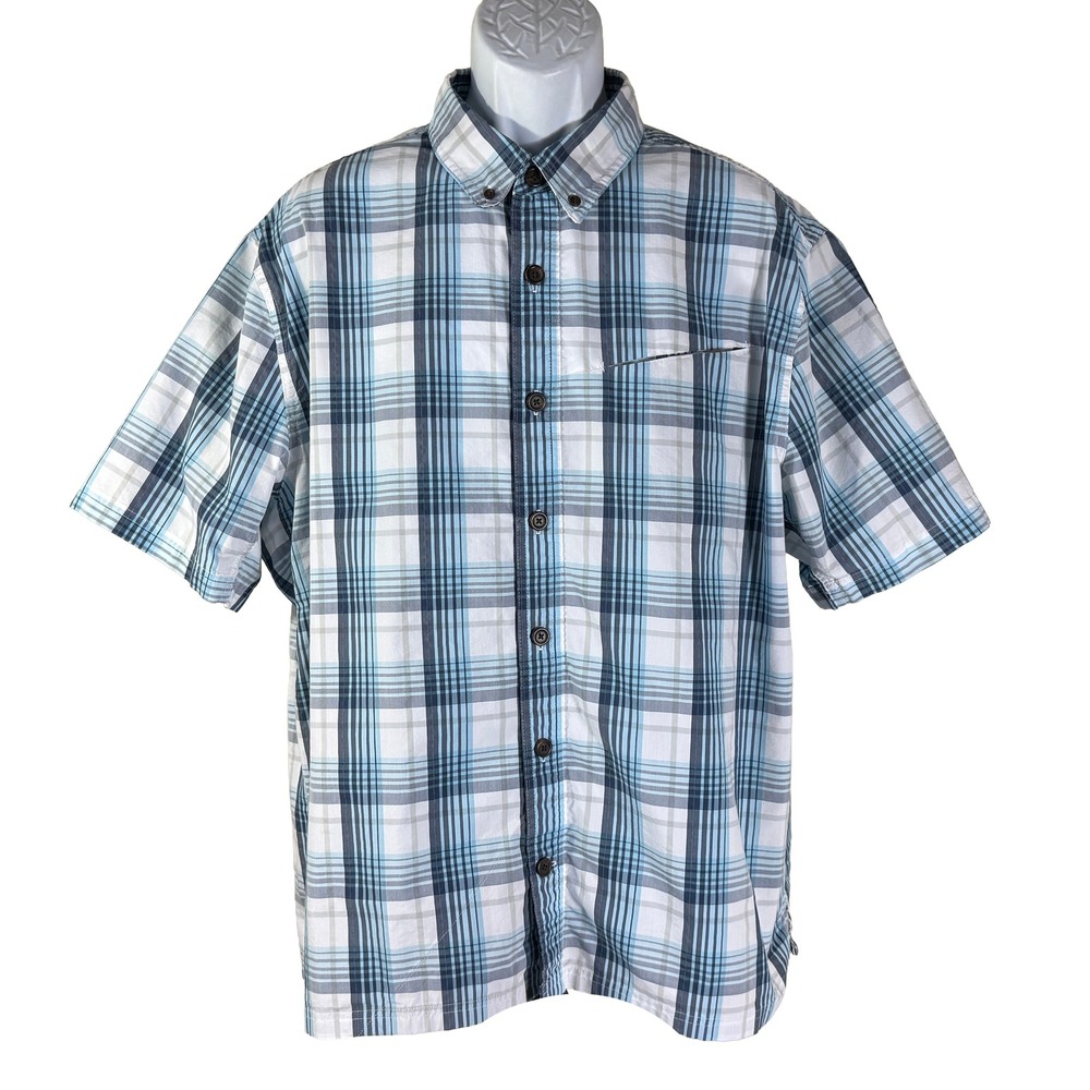 Alaskan Hardgear Button Up Shirt Mens XL Blue Plaid Short Sleeve Standard Fit